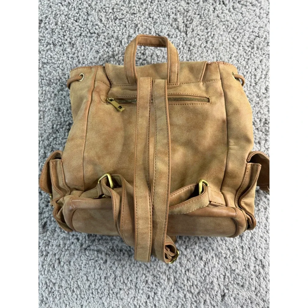 Urban Expressions Tan Faux Suede Buckle Backpack Camel Distressed Boho Bag